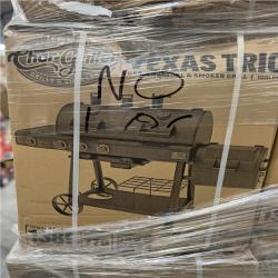 DALLAS LOCATION AS-IS - Char-Griller Texas Trio 4-Burner Dual Fuel Grill with Smoker in Black PALLET - (6UNITS)