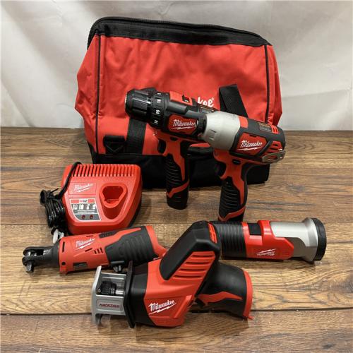 AS IS MILWAUKEE M12 12V Lithium-Ion Cordless Combo Kit (5-Tool) with Two 1.5Ah Batteries, Charger & Tool Bag