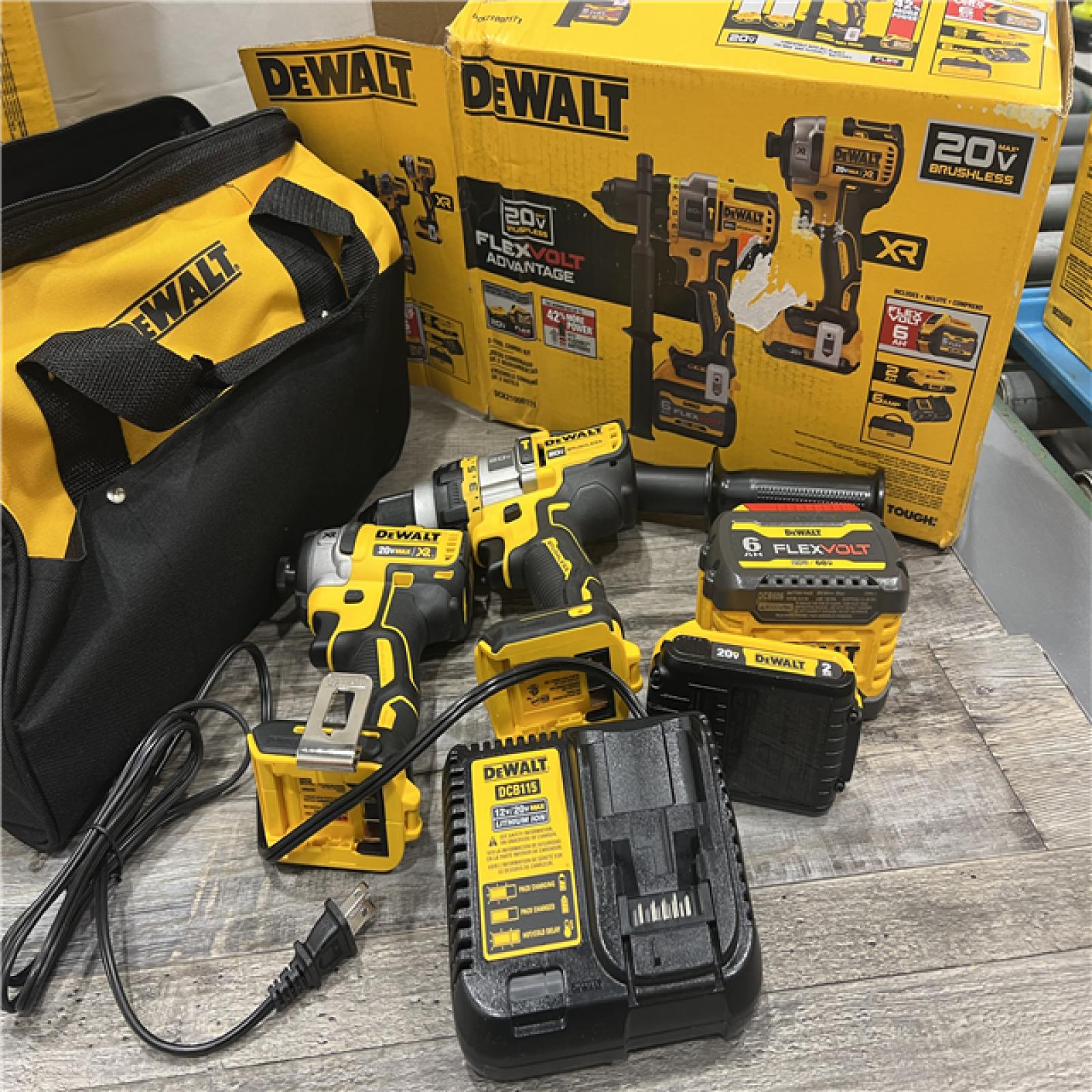 AS-IS DEWALT 20V MAX Cordless Brushless Hammer Drill/Driver 2 Tool Combo Kit with FLEXVOLT ADVANTAGE