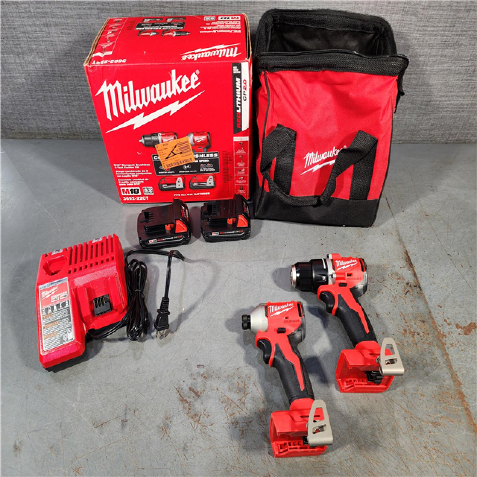 HOUSTON LOCATION - AS-IS (APPEARS LIKE NEW) M18 18V Lithium-Ion Brushless Cordless Compact Drill/Impact Combo Kit (2-Tool) W/(2) 2.0 Ah Batteries, Charger & Bag