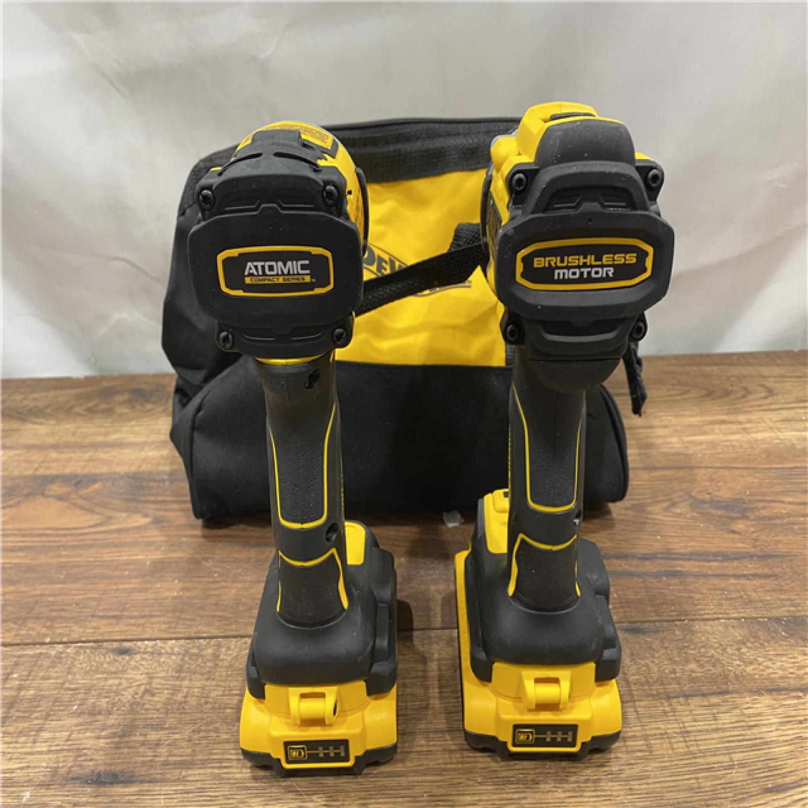 AS IS DEWALT 20V MAX XR Cordless Drill/Driver, ATOMIC Impact Driver 2 Tool Combo Kit, (2) 2.0Ah Batteries, Charger, and Bag