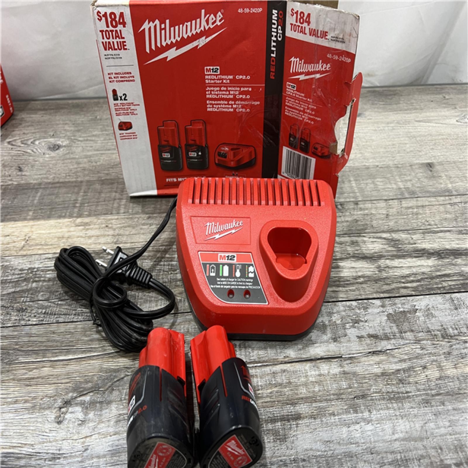 AS-IS Milwaukee M12 12V Lithium-Ion Compact 2.0 Ah Battery Pack (2-Pack) Starter Kit with Charger