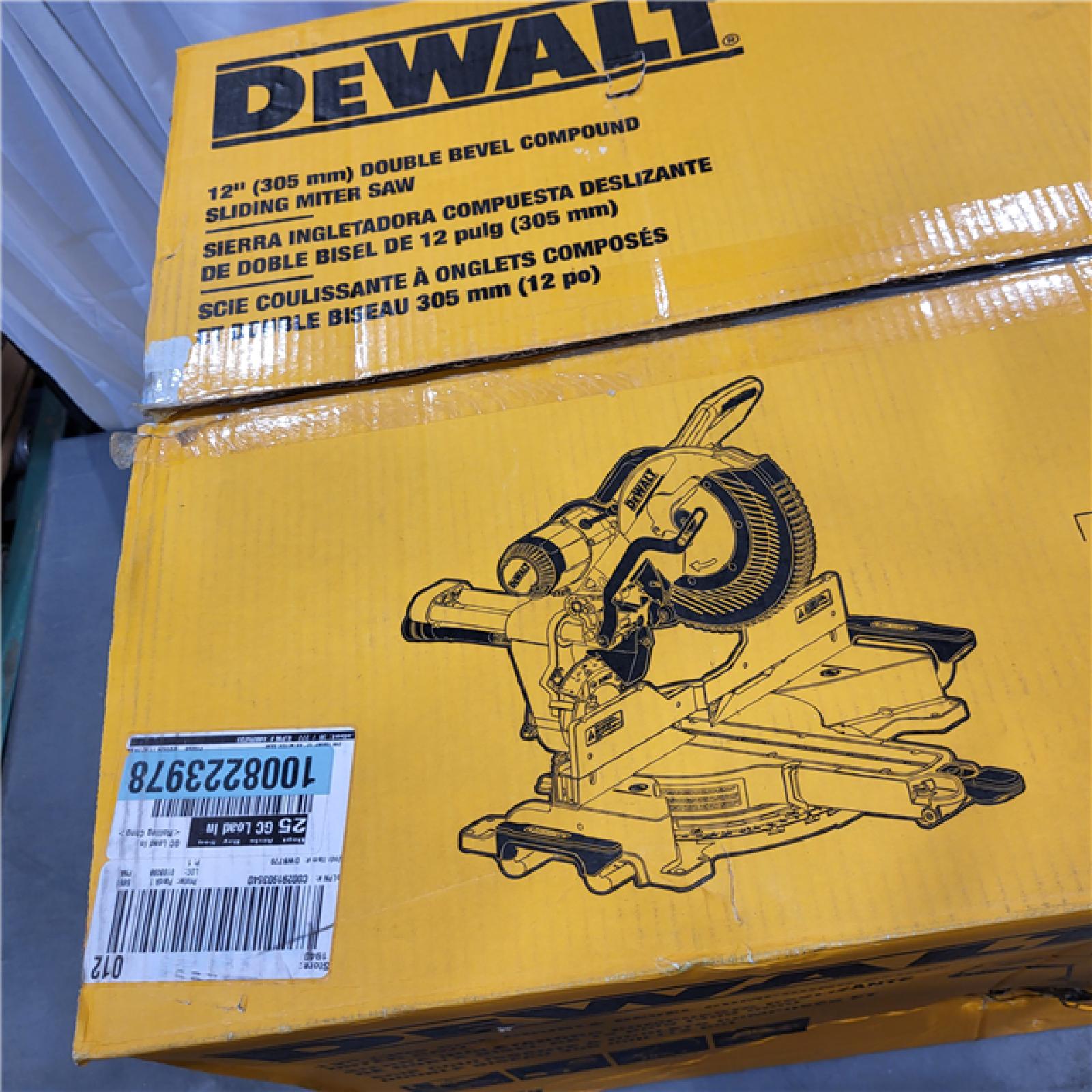 AS-IS DEWALT 15 Amp Corded 12 in. Double Bevel Sliding Compound Miter Saw, Blade Wrench and Material Clamp