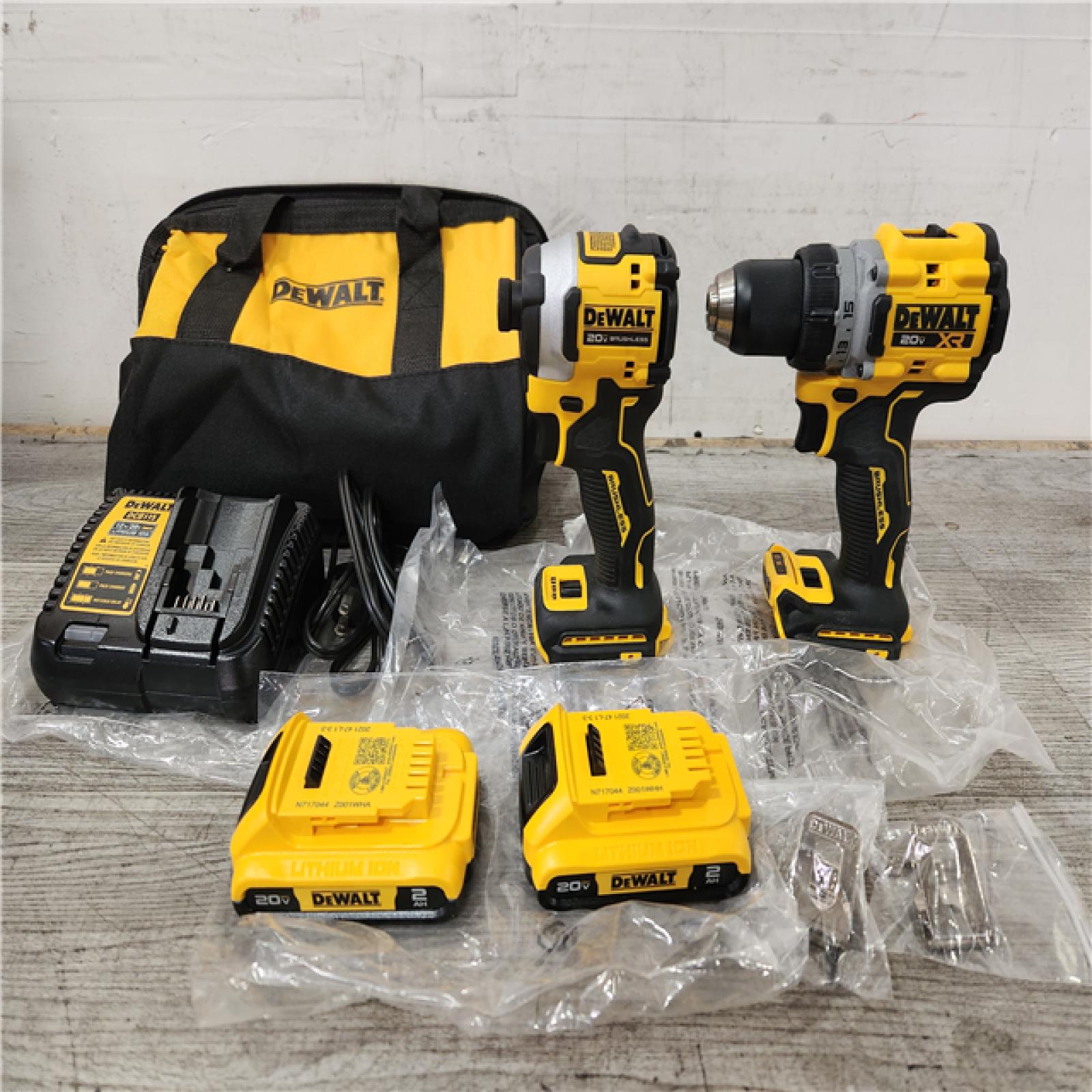 Phoenix Location NEW DEWALT 20V MAX XR Cordless Drill/Driver, ATOMIC Impact Driver 2 Tool Combo Kit, (2) 2.0Ah Batteries, Charger, and Bag