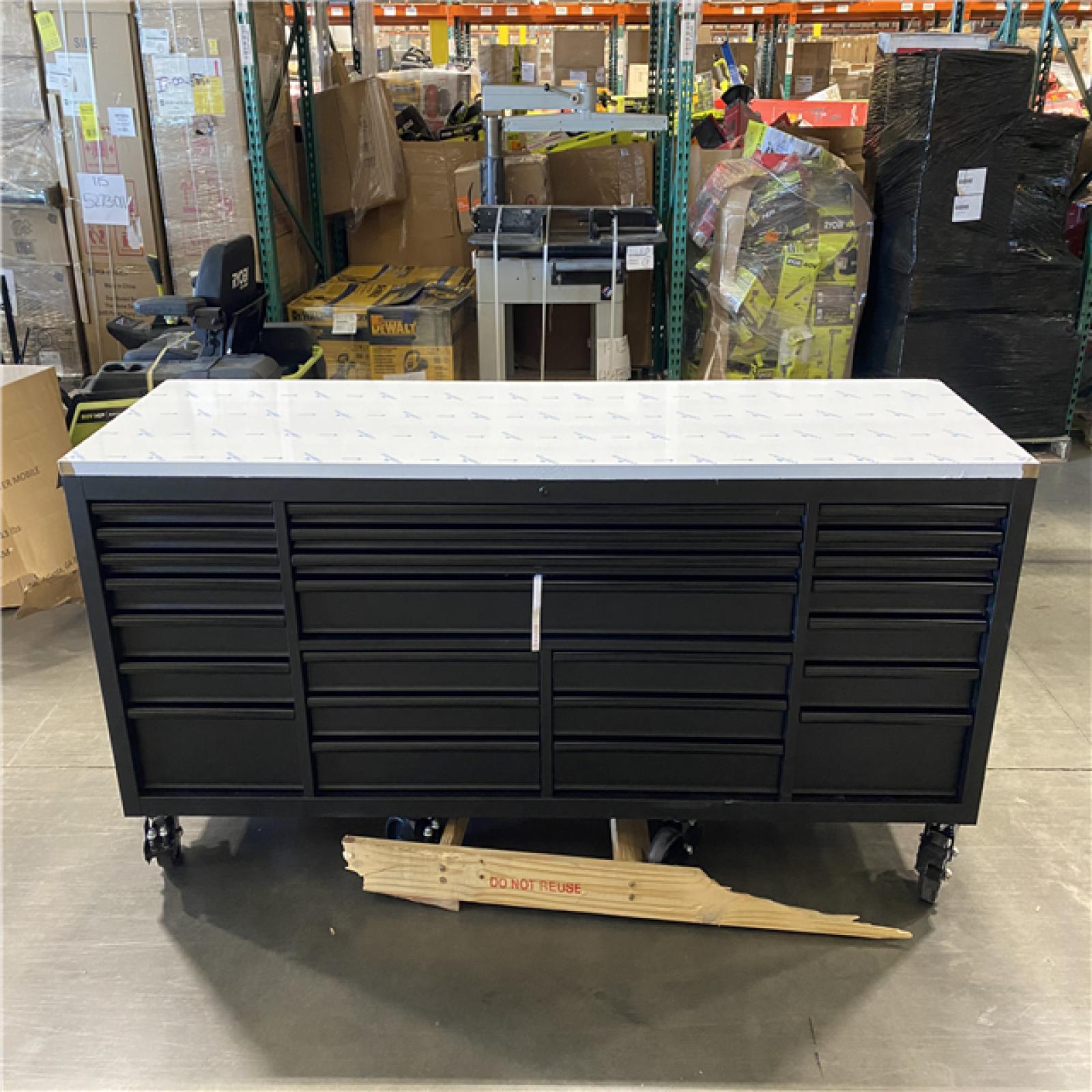 DALLAS LOCATION- NEW Husky Tool Storage Heavy Duty 96 in. W x 24 in. D Matte Black Mobile Workbench Cabinet with Stainless Steel Top