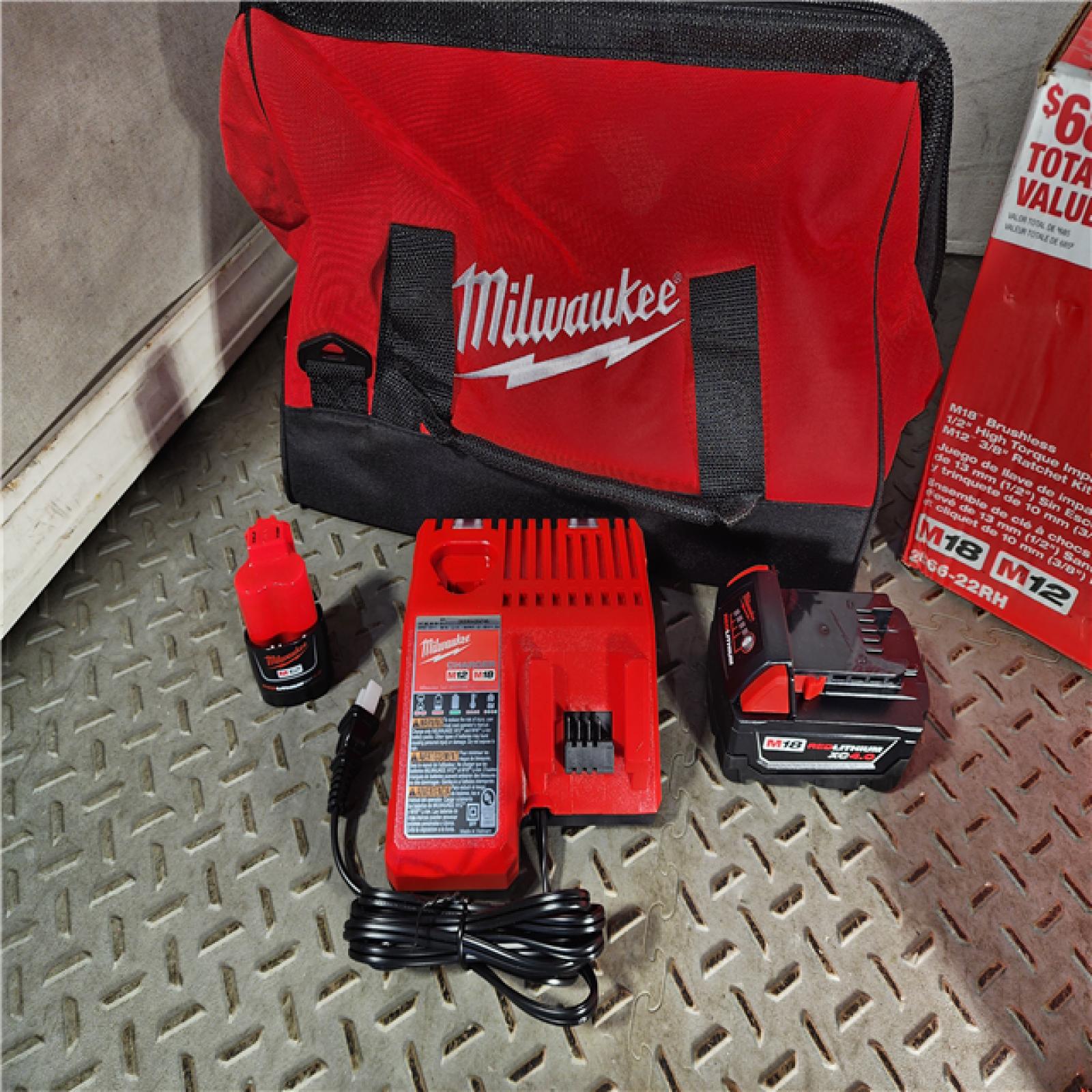 HOUSTON LOCATION - AS-IS M12/M18 12/18V Lithium-Ion Cordless 3/8 in. Ratchet and 1/2 in. High Torque Impact Wrench with Friction Ring Combo Kit