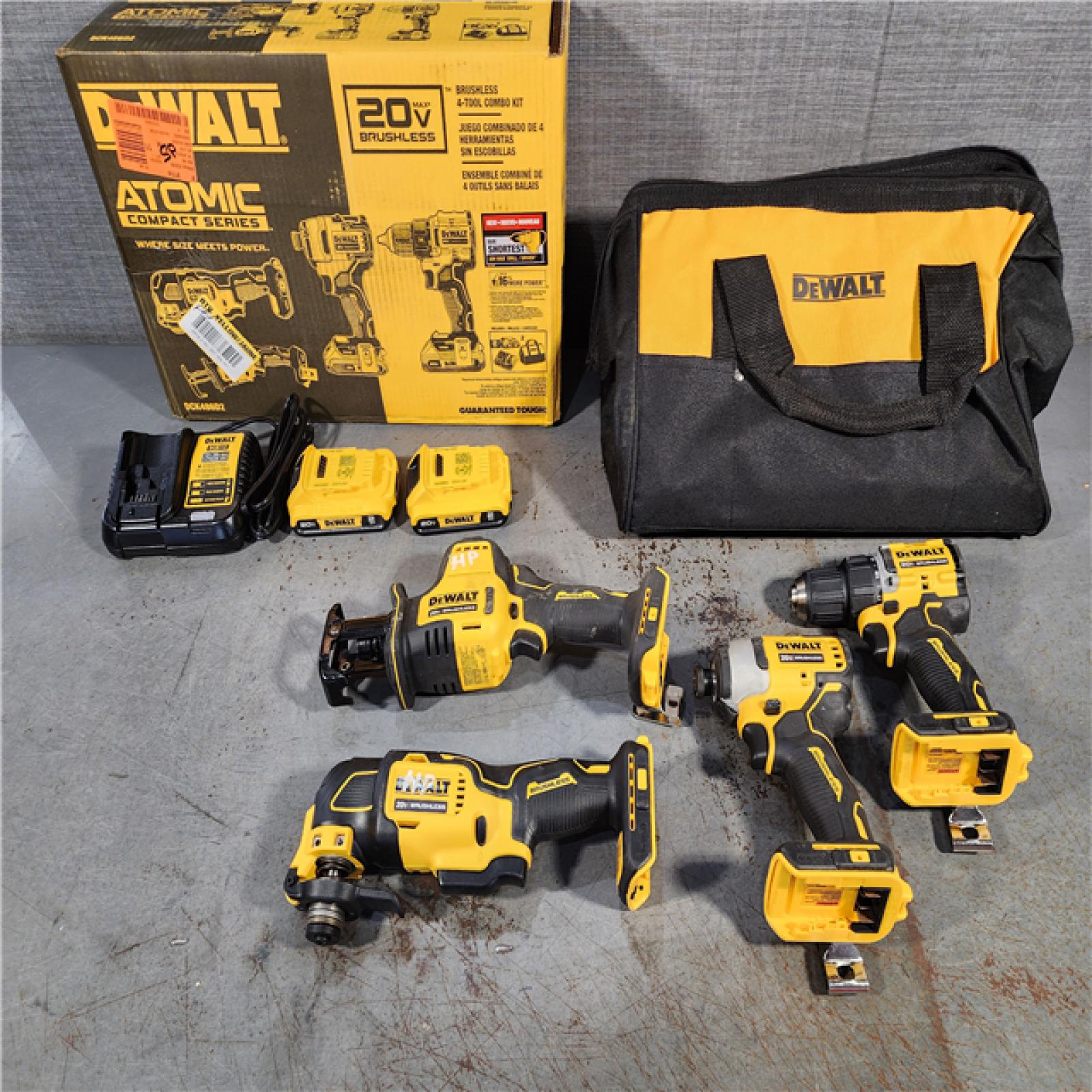 HOUSTON LOCATION - AS-IS DeWalt 20V MAX ATOMIC Cordless Brushless 4 Tool Combo Kit