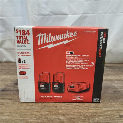 NEW! Milwaukee M12 12V Lithium-Ion Compact 2.0 Ah Battery Pack (2-Pack) Starter Kit with Charger