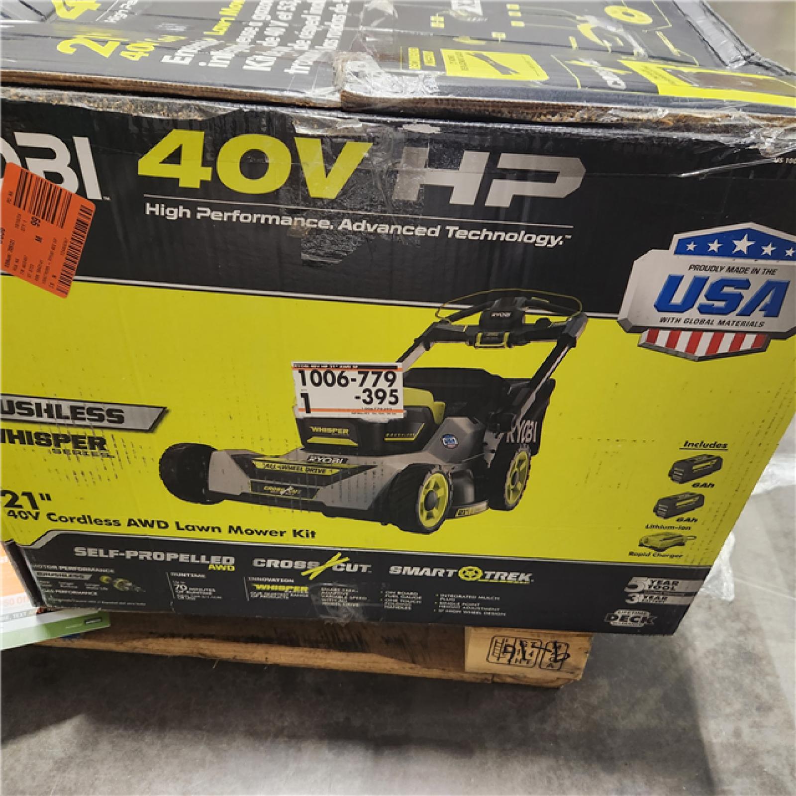 DALLAS LOCATION - AS-IS RYOBI 40V HP Brushless Whisper Series 21. in Walk Behind Self-Propelled All Wheel Drive Mower - (2) 6.0 Ah Batteries