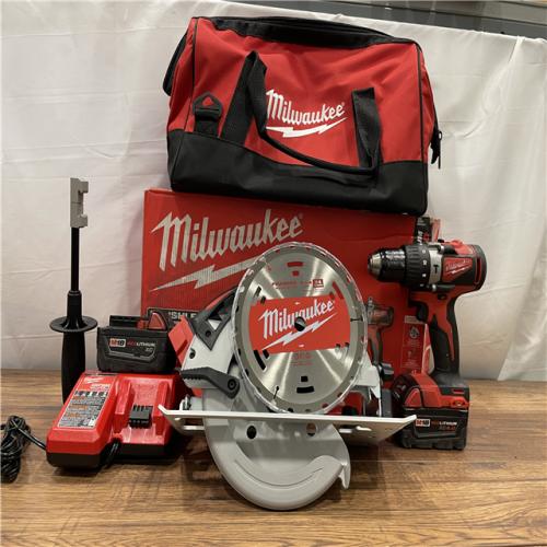 AS-IS Milwaukee M18 18V Lithium-Ion Brushless Cordless Hammer Drill and Circular Saw Combo Kit (2-Tool) with Two 4.0 Ah Batteries