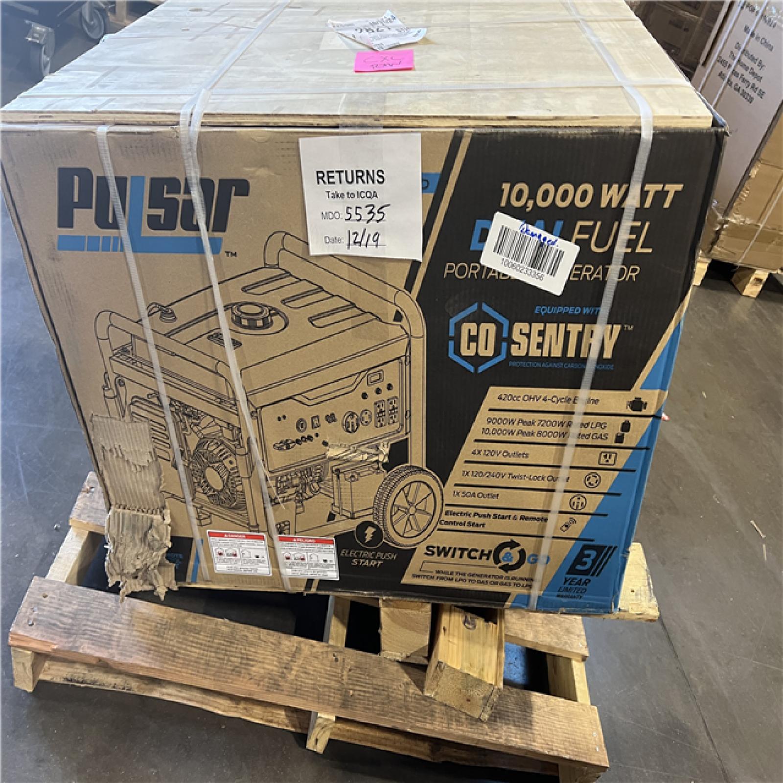 DALLAS LOCATION -  Pulsar Products 10000 Watt Dual Fuel Generator with Remote Start