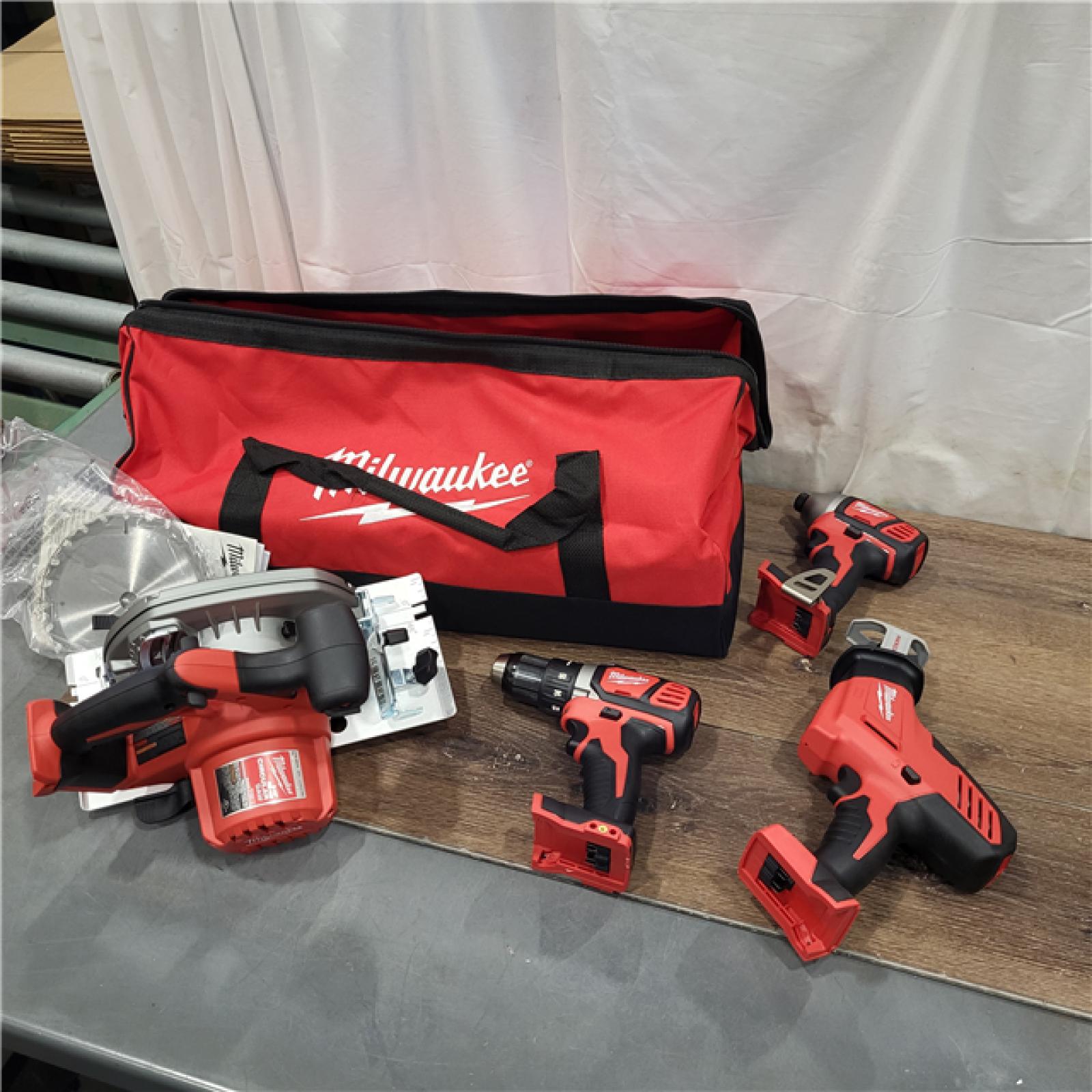 AS-IS Milwaukee M18 18-Volt Lithium-Ion Cordless Combo Tool Kit (5-Tool) with (1) 3.0Ah and (1) 1.5Ah Battery, (1) Charger, (1) Tool Bag