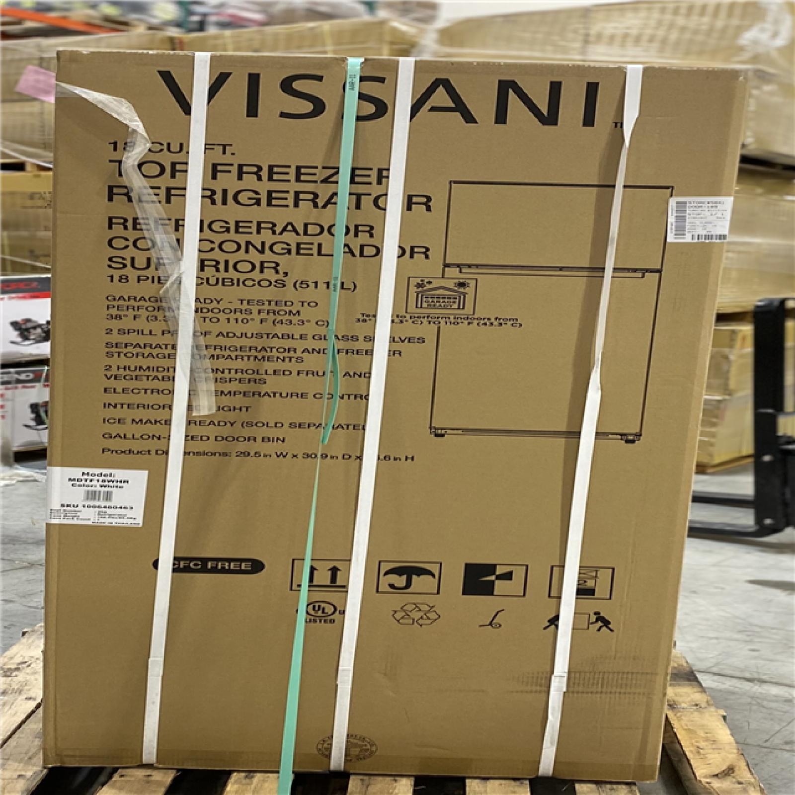 DALLAS LOCATION NEW! Vissani 18 cu. ft. Top Freezer Refrigerator DOE