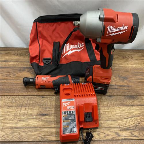 AS IS M12/M18 12/18V Lithium-Ion Cordless 3/8 in. Ratchet and 1/2 in. High Torque Impact Wrench with Friction Ring Combo Kit