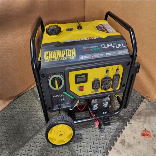 HOUSTON LOCATION - AS-IS Champion Power Equipment 4550/3650-Watt Electric Start Gas and Propane Dual Fuel Powered RV Ready Portable Generator