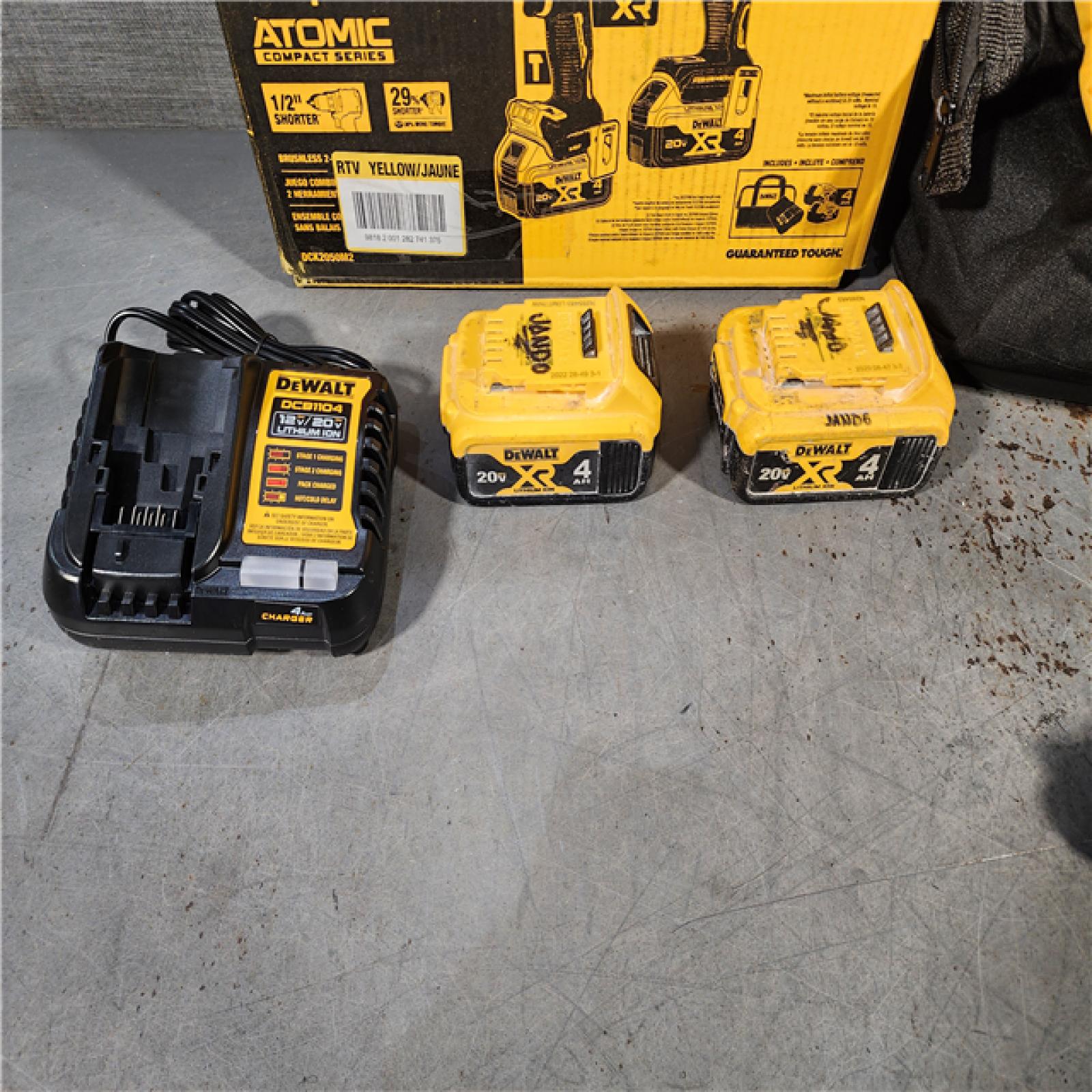 HOUSTON LOCATION - AS-IS DEWALT 20V MAX XR Hammer Drill and ATOMIC Impact Driver 2 Tool Cordless Combo Kit with (2) 4.0Ah Batteries, Charger, and Bag