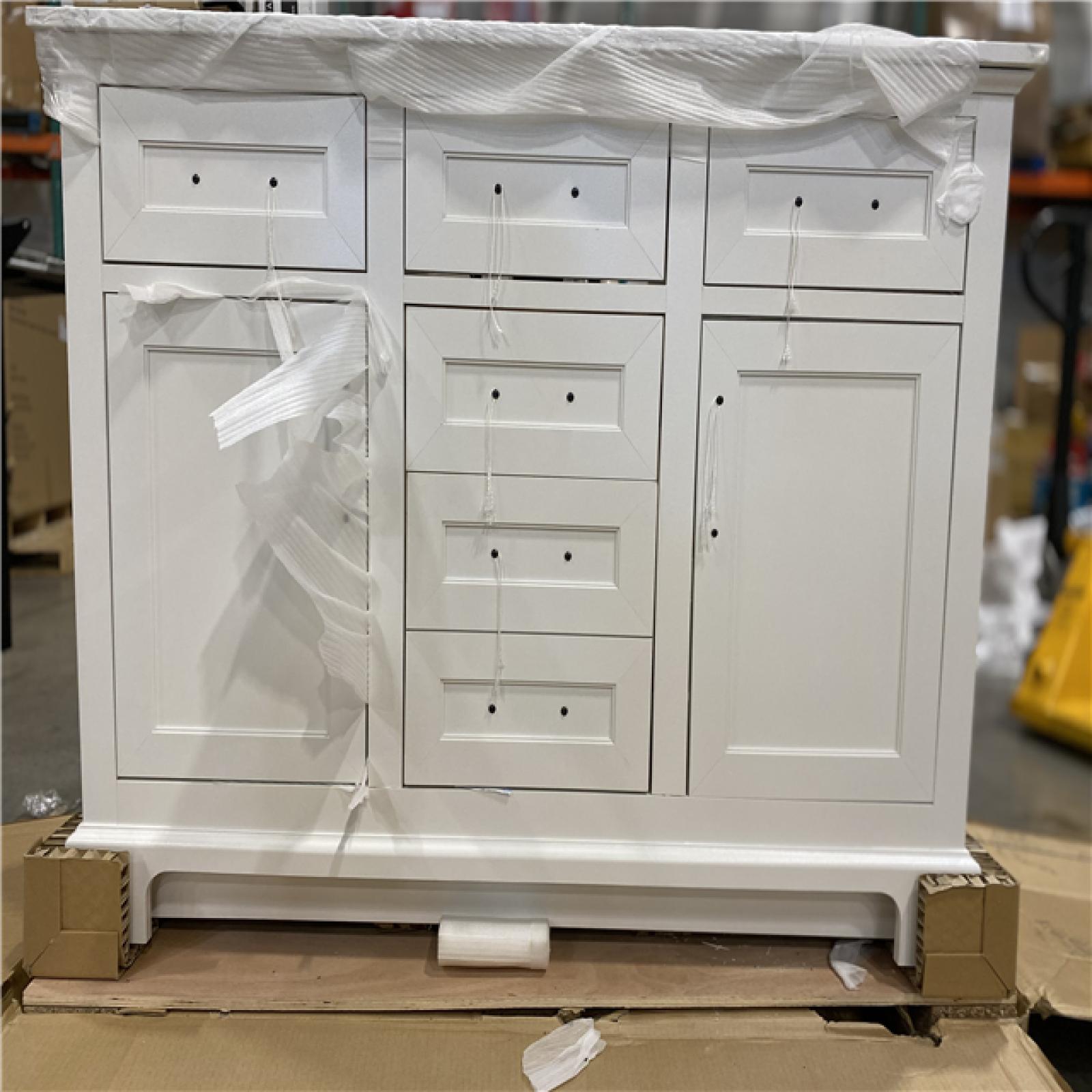 DALLAS LOCATION - Home Decorators Collection Doveton 48 in. Single Sink Freestanding White Bath Vanity with White Engineered Marble Top (Assembled)