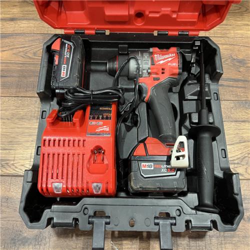 AS-IS Milwaukee 2904-22 Hammer Drill Driver Kit with Batteries  Charger & Tool Case  Red