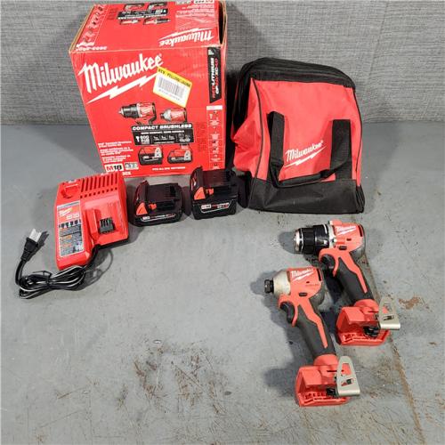 HOUSTON LOCATION - AS-IS M18 18-Volt Lithium-Ion Brushless Cordless Compact Hammer Drill/Impact Combo Kit (2-Tool) with (2) Batteries, Bag