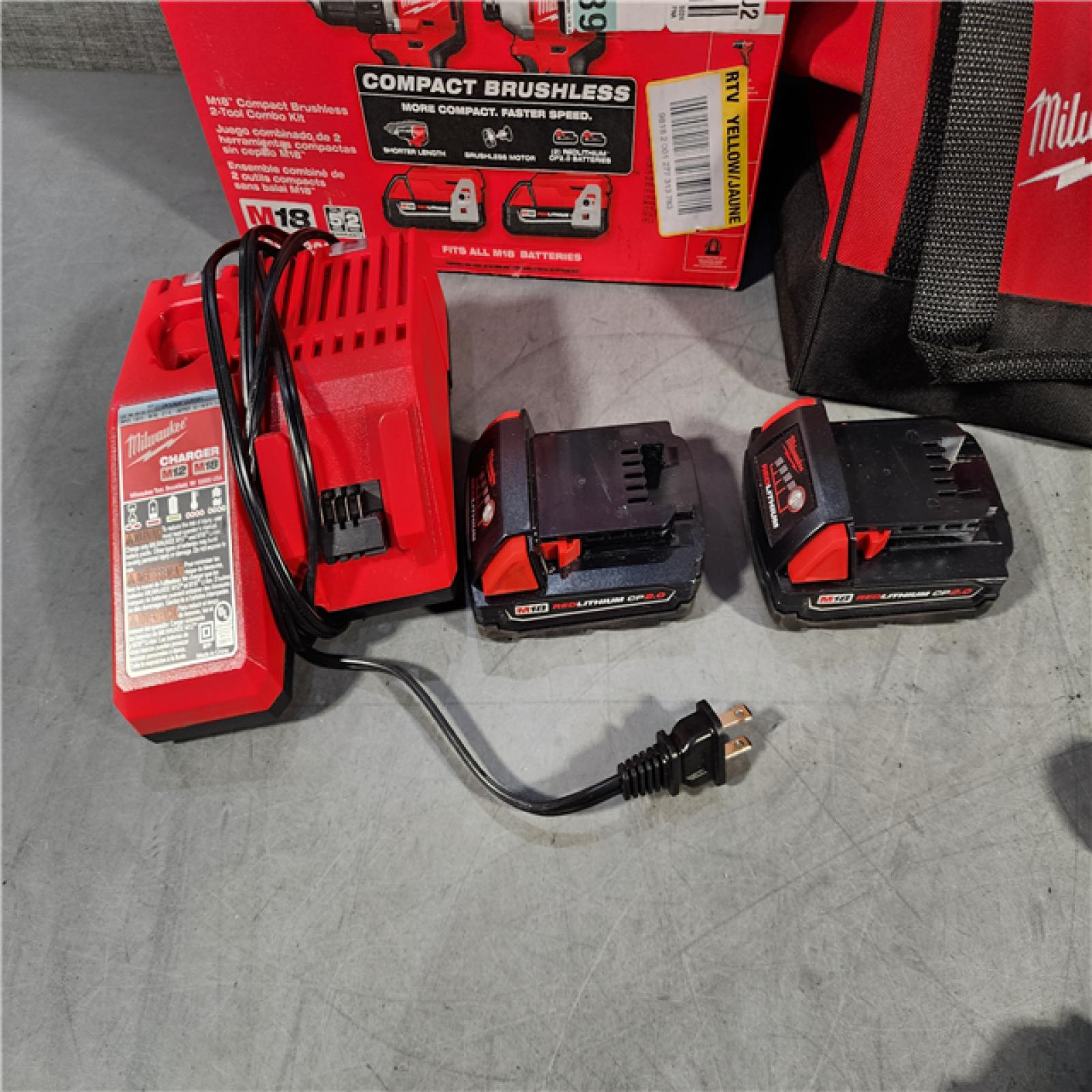 HOUSTON LOCATION - AS-IS M18 18V Lithium-Ion Brushless Cordless Compact Drill/Impact Combo Kit (2-Tool) W/(2) 2.0 Ah Batteries, Charger & Bag