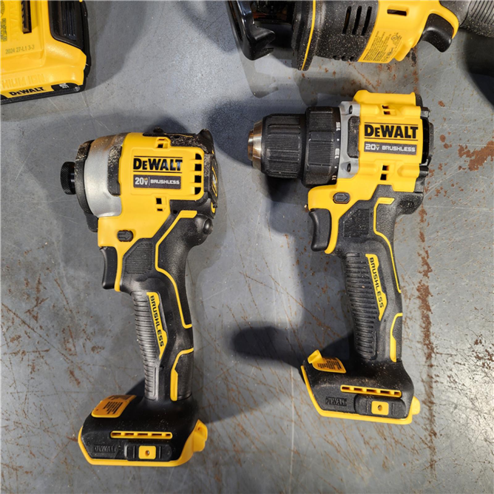 HOUSTON LOCATION - AS-IS DeWalt 20V MAX ATOMIC Cordless Brushless 4 Tool Combo Kit