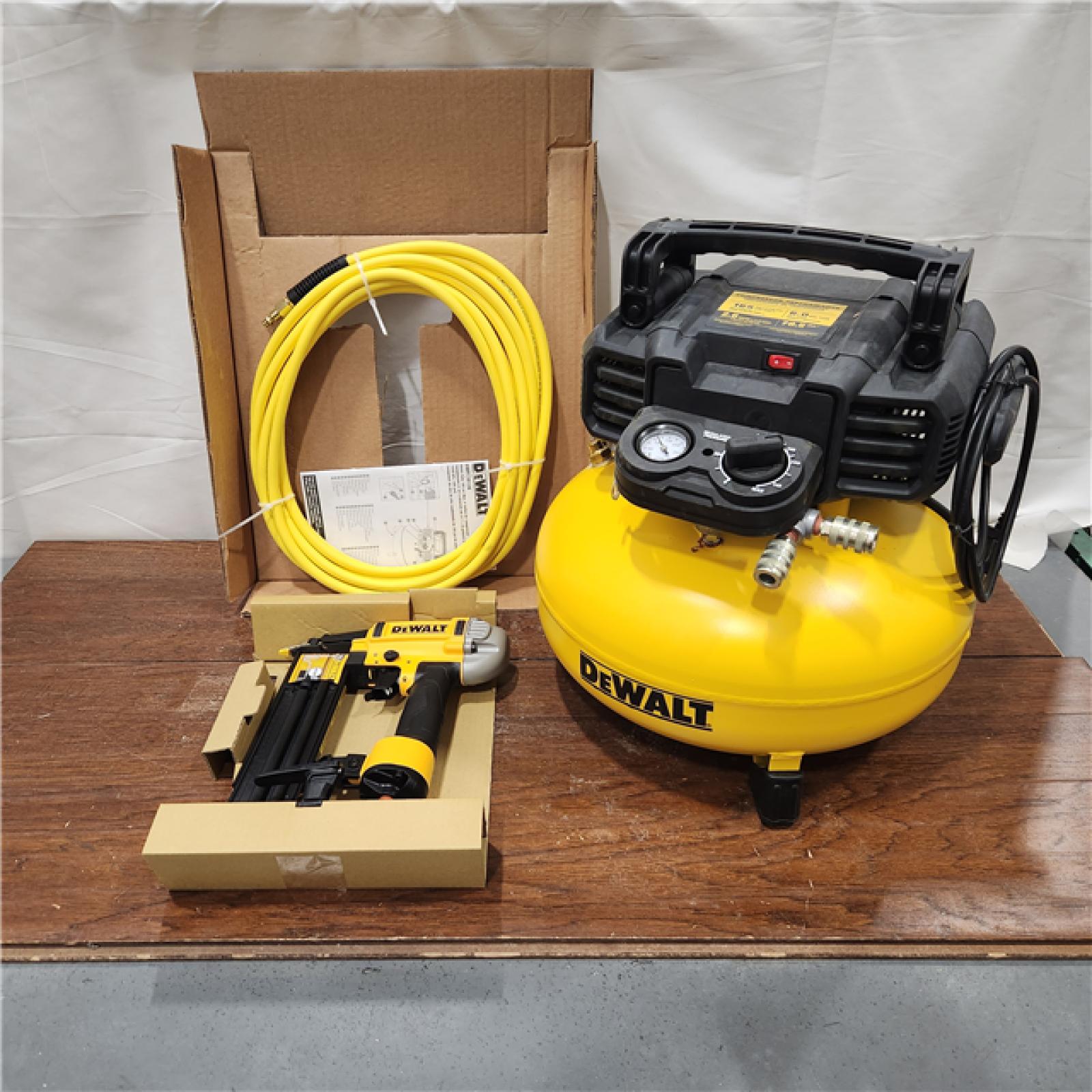 AS-IS EWALT 6 Gal. 18-Gauge Brad Nailer and Heavy-Duty Pancake Electric Air Compressor Combo Kit