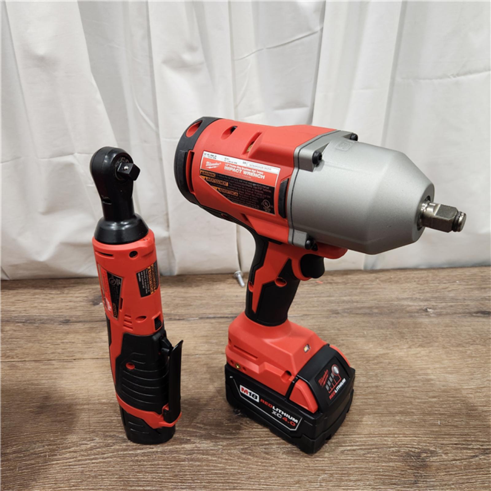 AS-IS M12/M18 12/18V Lithium-Ion Cordless 3/8 in. Ratchet and 1/2 in. High Torque Impact Wrench with Friction Ring Combo Kit