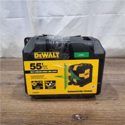 AS-IS DEWALT 55 Ft. Green Self-Leveling Cross Line Laser Level with (2) AA Batteries & Case