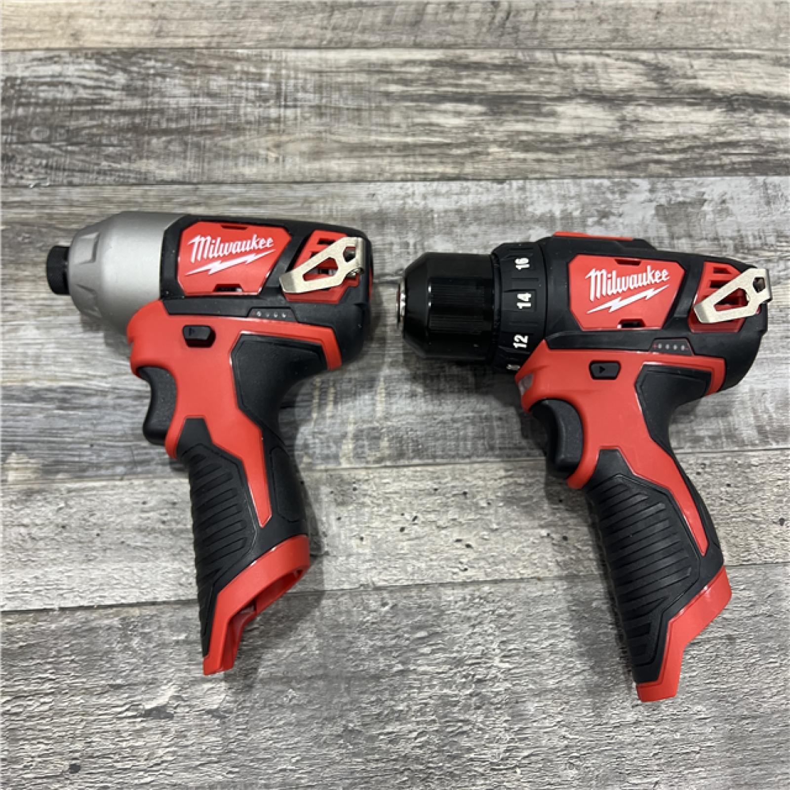 AS-IS MILWAUKEE M12 12V Lithium-Ion Cordless Drill Driver/Impact Driver Combo Kit with Two 1.5Ah Batter Charger and Bag (2-Tool) MISSING ONE BATTERY