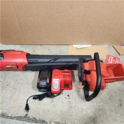 Houston location- AS-IS Milwaukee 2727-21HDP M18 18V FUEL Lithium-Ion Brushless Cordless 2-Tool Combo Kit with 16 Chainsaw and Handheld Blower 12.0 Ah