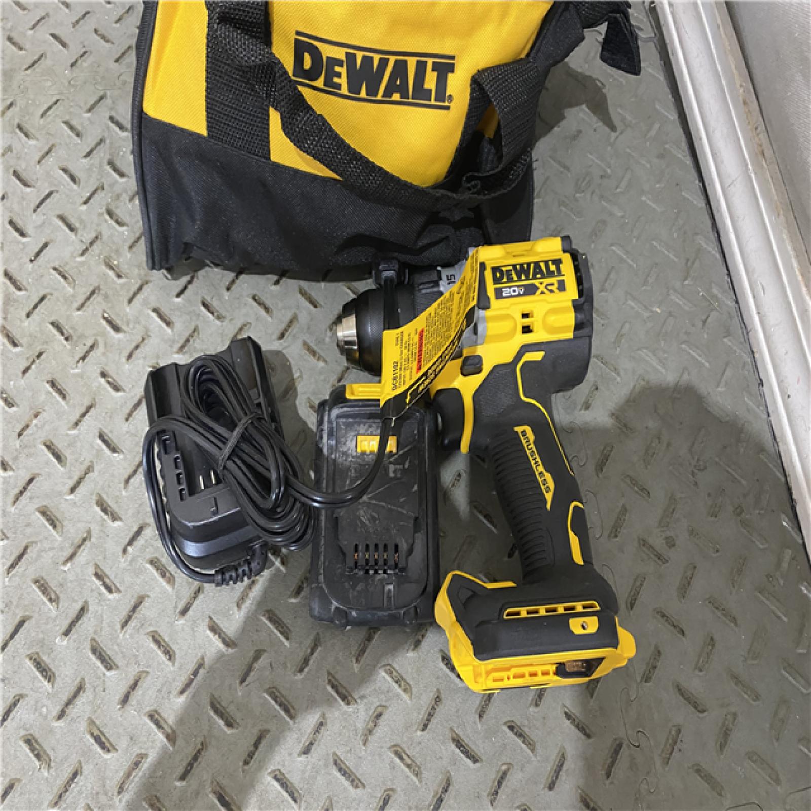 Houston location AS-IS DEWALT 20V MAX XR Lithium-Ion Cordless Compact 1/2 in. Drill/Driver Kit, 20V MAX 5.0Ah Battery, and Charger