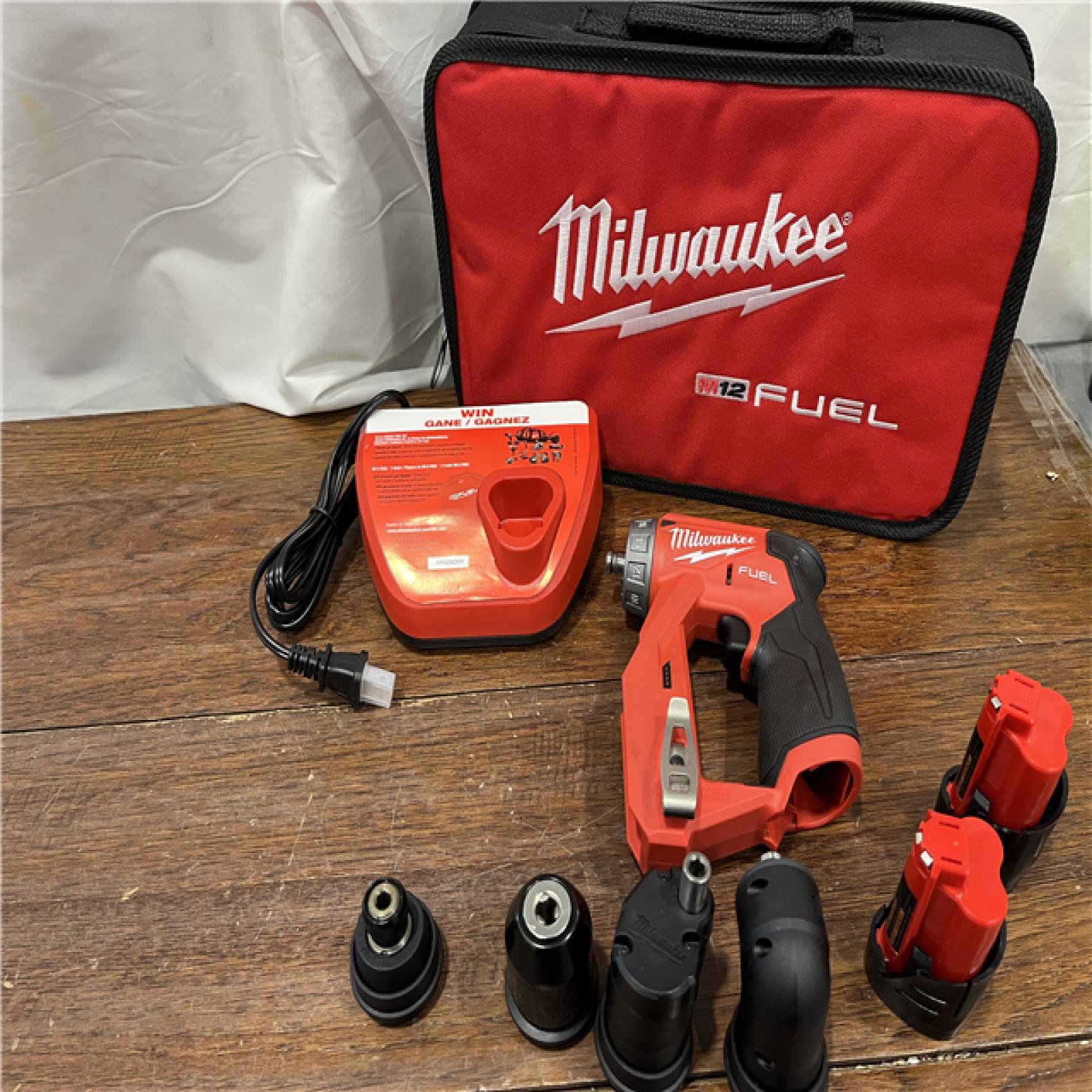 AS-ISMilwaukee M12 FUEL 12V Lithium-Ion Brushless Cordless 4-in-1 Installation 3/8 in. Drill Driver Kit with 4-Tool Heads