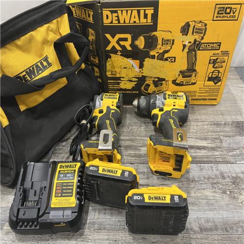 AS-IS DEWALT 20V MAX XR Cordless Drill/Driver, ATOMIC Impact Driver 2 Tool Combo Kit, (2) 2.0Ah Batteries, Charger, and Bag