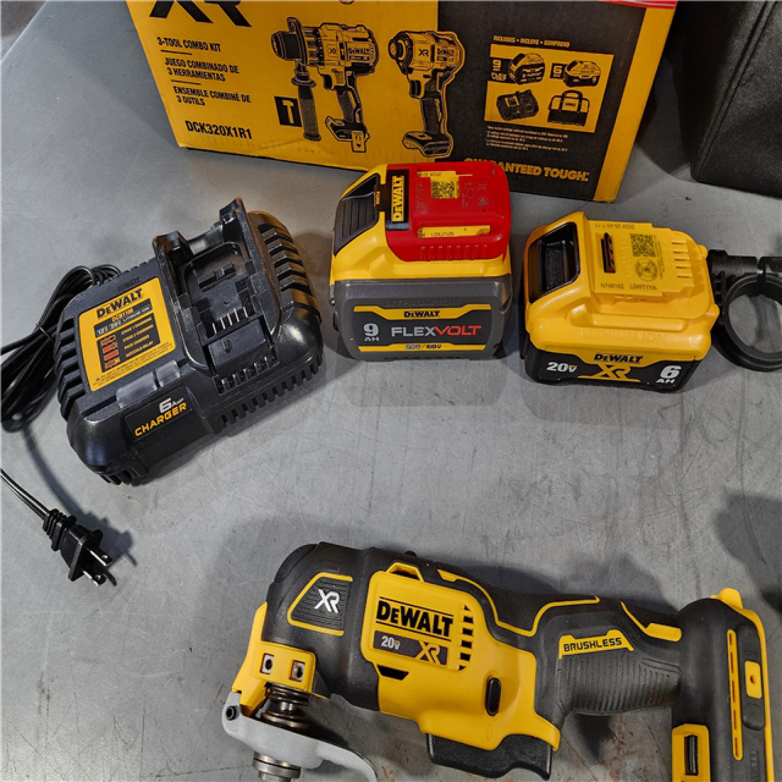 HOUSTON LOCATION - AS-IS (APPEARS LIKE NEW) DEWALT 20-Volt Lithium-Ion Cordless 3-Tool Combo Kit with FLEXVOLT 9 Ah and 20V 6 Ah Batteries and Charger