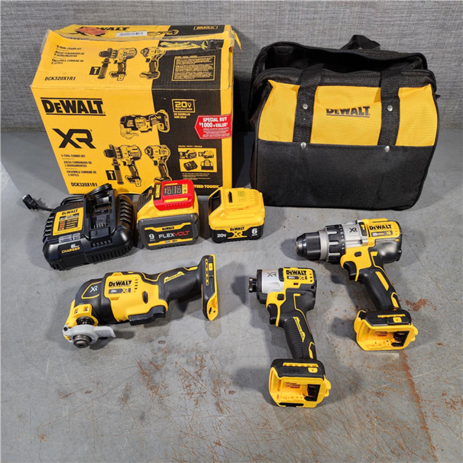 HOUSTON LOCATION - AS-IS DEWALT 20-Volt Lithium-Ion Cordless 3-Tool Combo Kit with FLEXVOLT 9 Ah and 20V 6 Ah Batteries and Charger