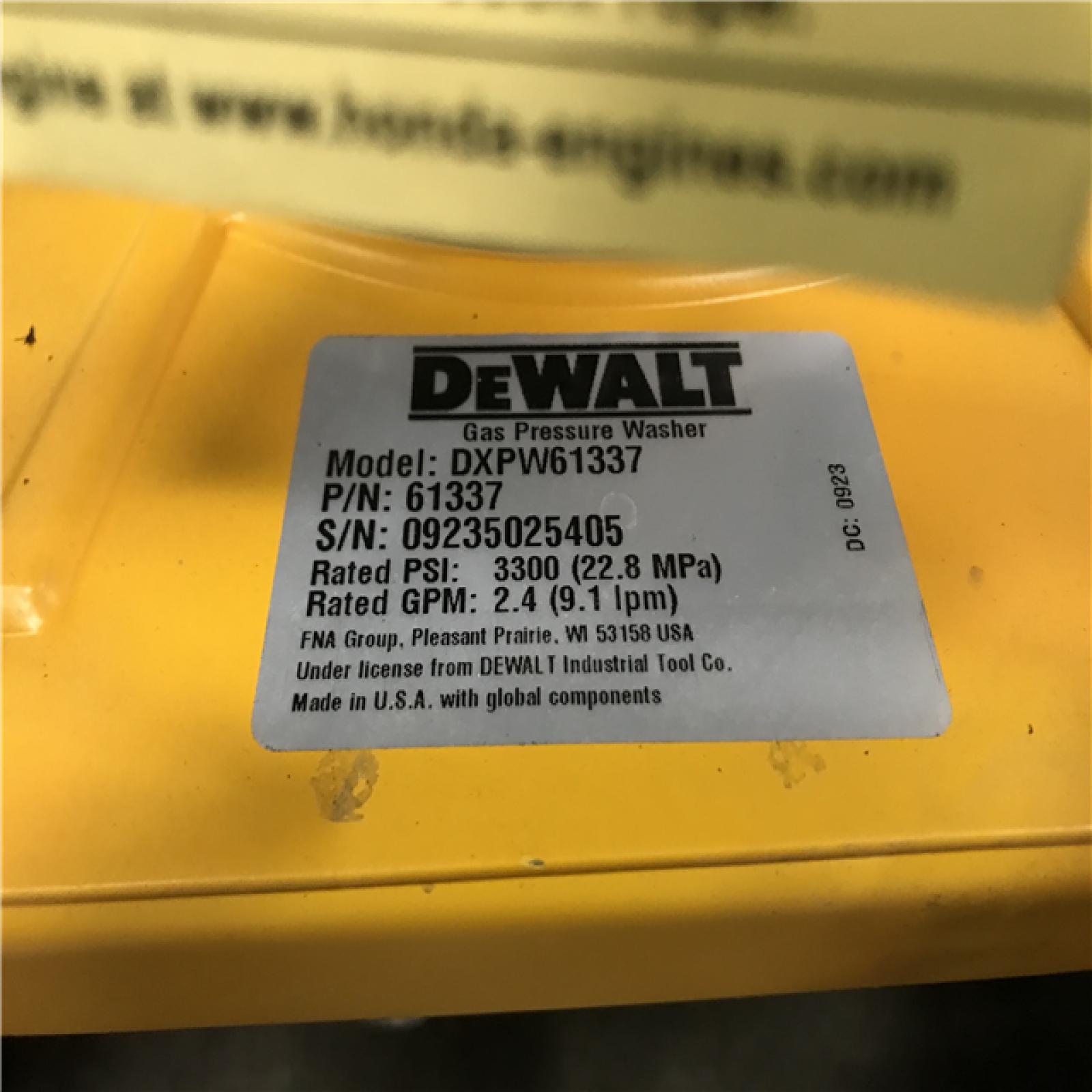 California AS-IS DEWALT 3300 PSI 2.4 GPM Gas Cold Water Pressure Washer with HONDA GCV200 Engine