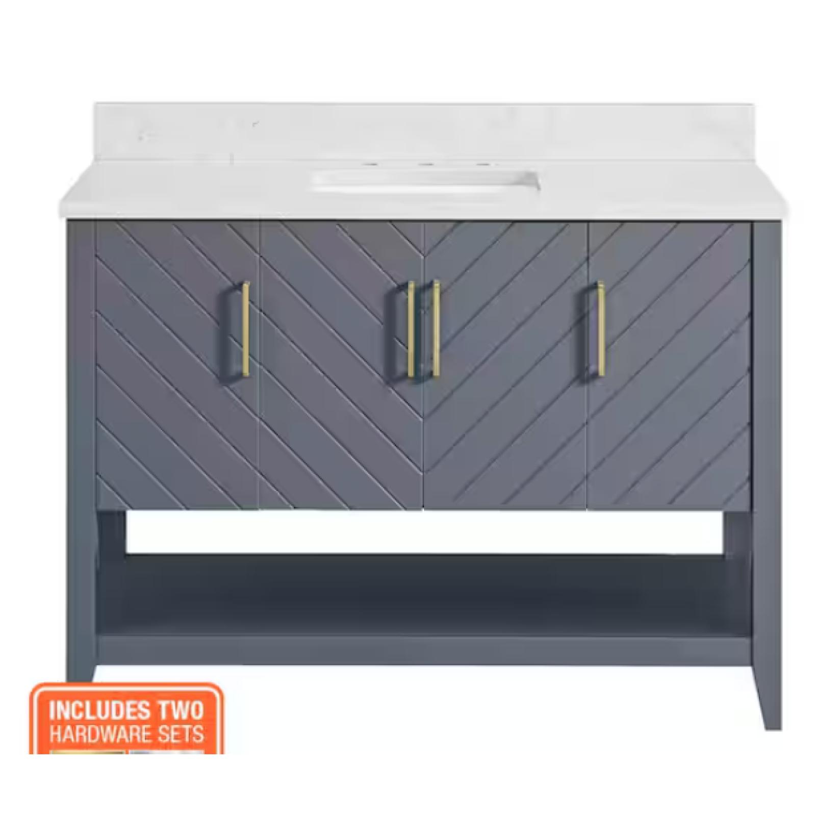 DALLAS LOCATION - NEW! Baybarn 48 in. Single Sink Blue Ash Bath Vanity with White Engineered Carrara Top (Assembled)