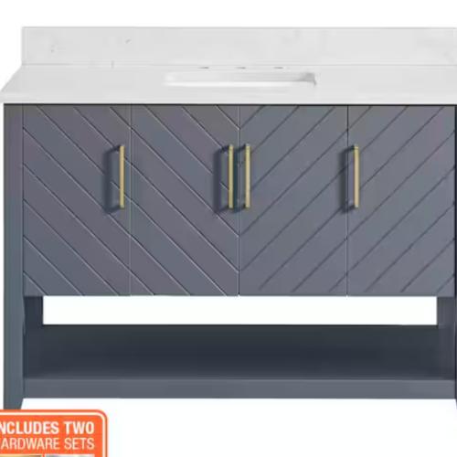 DALLAS LOCATION - NEW! Baybarn 48 in. Single Sink Blue Ash Bath Vanity with White Engineered Carrara Top (Assembled)