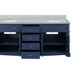 DALL AS LOCATION - Home Decorators Collection Fremont 72 in. Double Sink Freestanding Navy Blue Bath Vanity with Grey Granite Top (Assembled) -(2 UNITS)