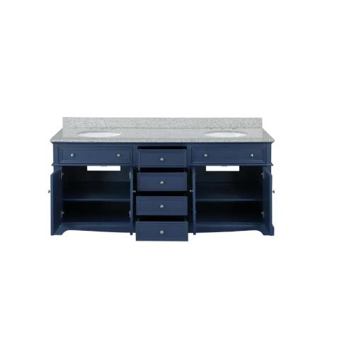 DALL AS LOCATION - Home Decorators Collection Fremont 72 in. Double Sink Freestanding Navy Blue Bath Vanity with Grey Granite Top (Assembled) -(2 UNITS)