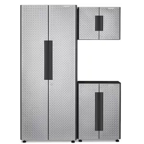 DALLAS LOCATION - Gladiator Flex 54 in. W x 75 in. H x 19 in. D Pre-Assembled 24 Gauge Welded Steel 3-Piece Garage Storage System in Silver Tread