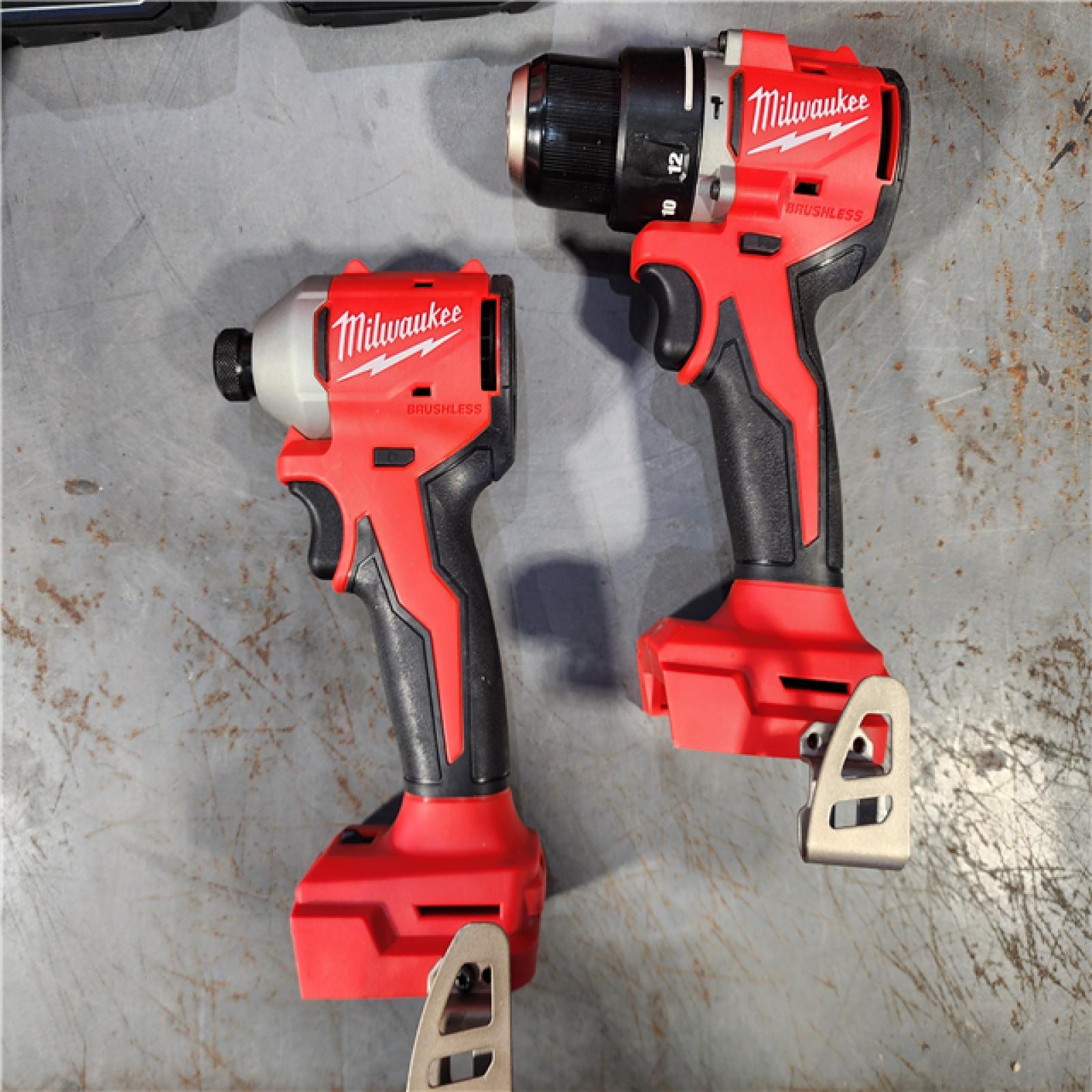 HOUSTON LOCATION - AS-IS M18 18-Volt Lithium-Ion Brushless Cordless Compact Hammer Drill/Impact Combo Kit (2-Tool) with (2) Batteries, Bag