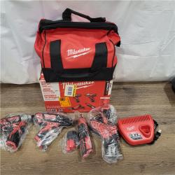 AS-IS M12 12V Lithium-Ion Cordless 4-Tool Combo Kit with (2) Compact 1.5Ah Batteries and Charger