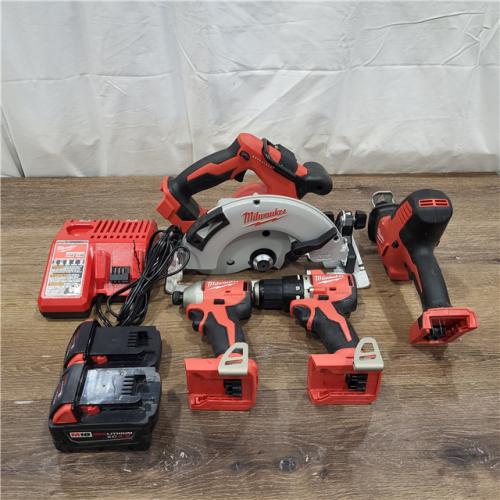 AS-IS M18 18-Volt Lithium-Ion Brushless Cordless Combo Kit (4-Tool) with 2-Batteries, 1-Charger and Tool Bag