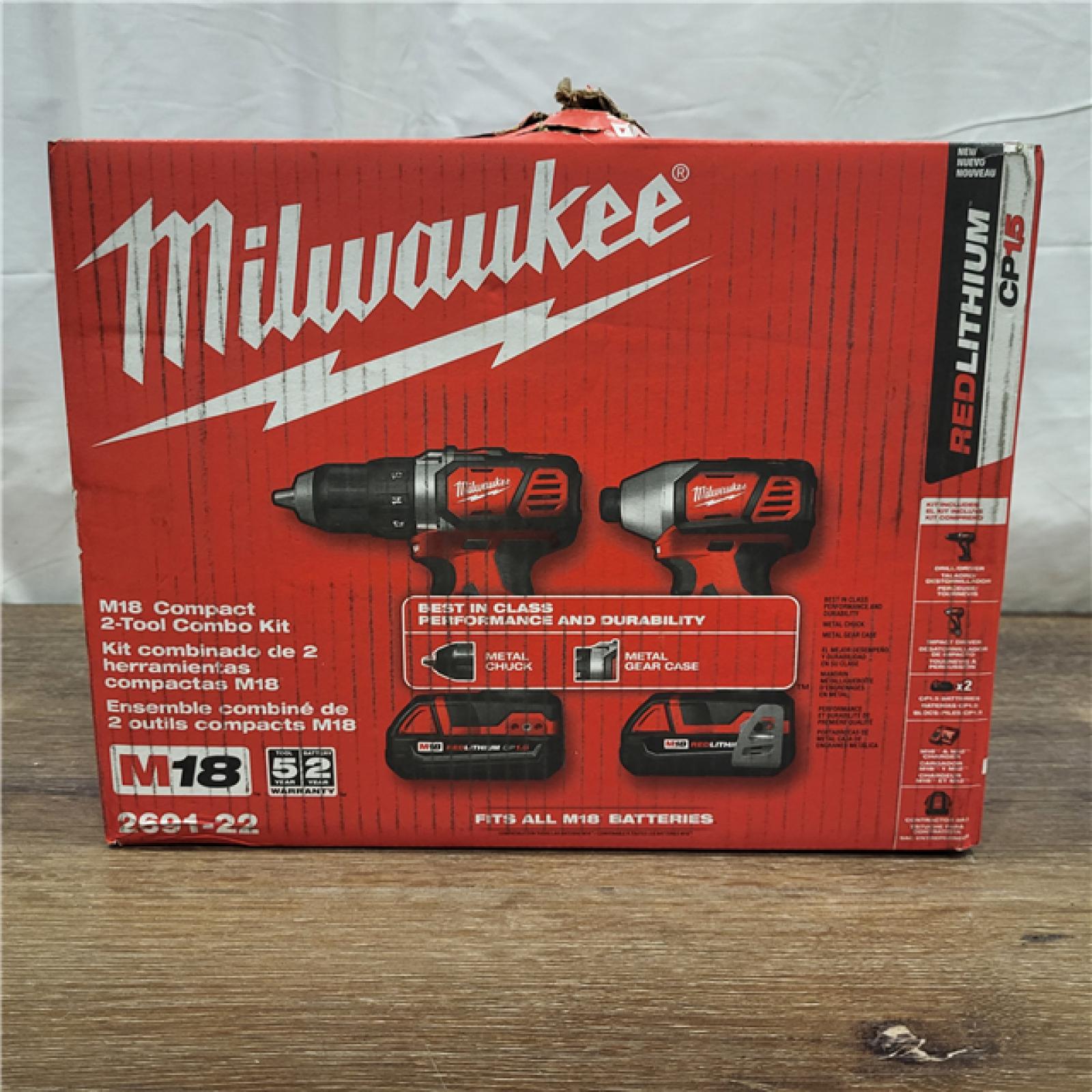 AS-IS Milwaukee M18 18V Cordless Brushed 2 Tool Drill/Driver and Impact Driver Kit