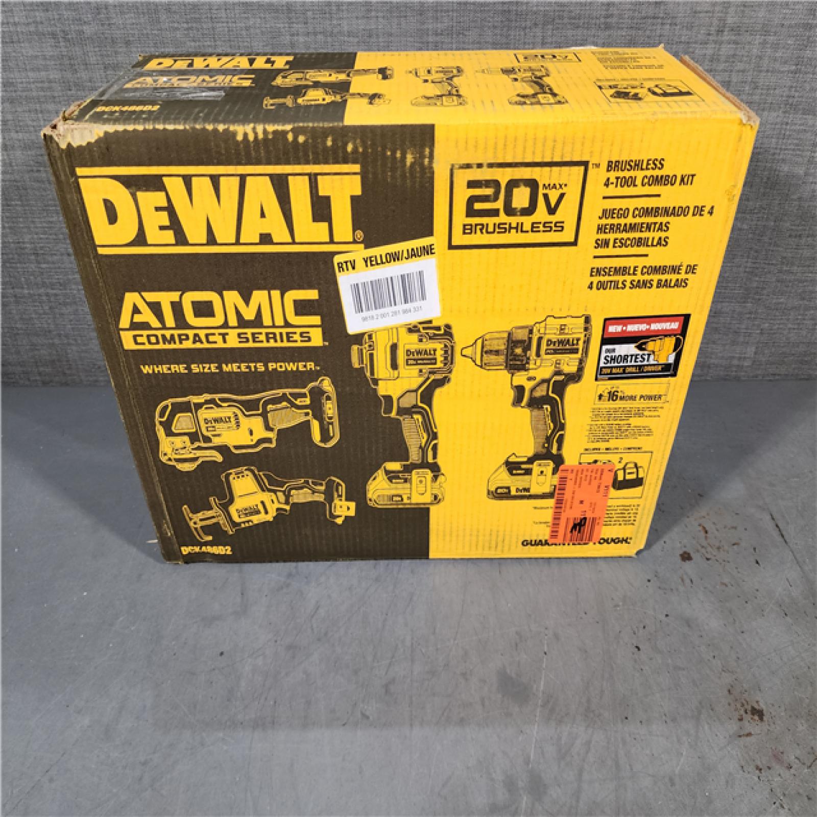 HOUSTON LOCATION - AS-IS DeWalt 20V MAX ATOMIC Cordless Brushless 4 Tool Combo Kit