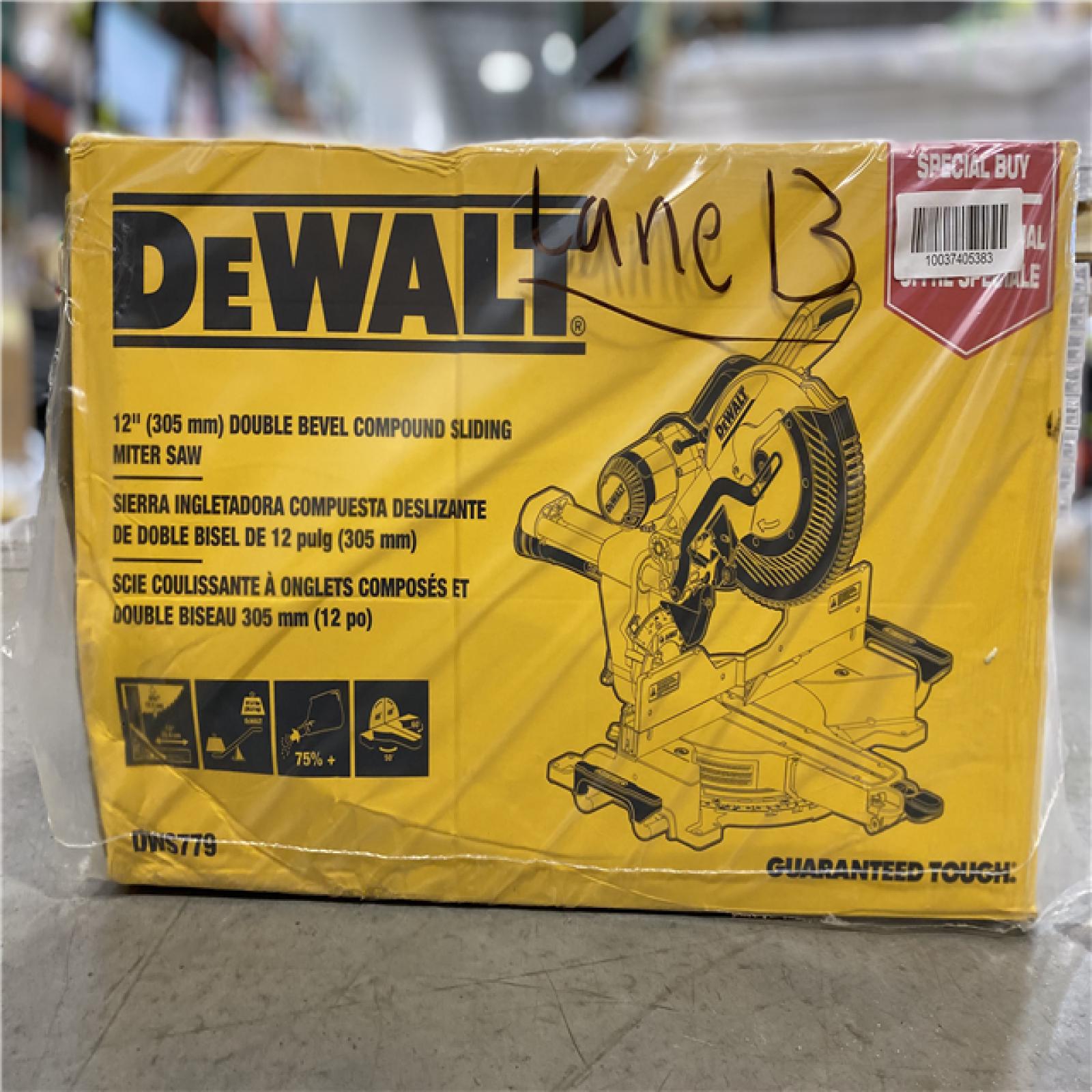 DALLAS LOCATION - DEWALT 15 Amp Corded 12 in. Double Bevel Sliding Compound Miter Saw, Blade Wrench and Material Clamp