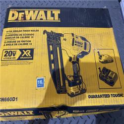 Houston location AS-IS DeWalt DCN660D1 20V 16 Gauge Cordless Angled Finish Nailer Kit W/ 2Ah Battery