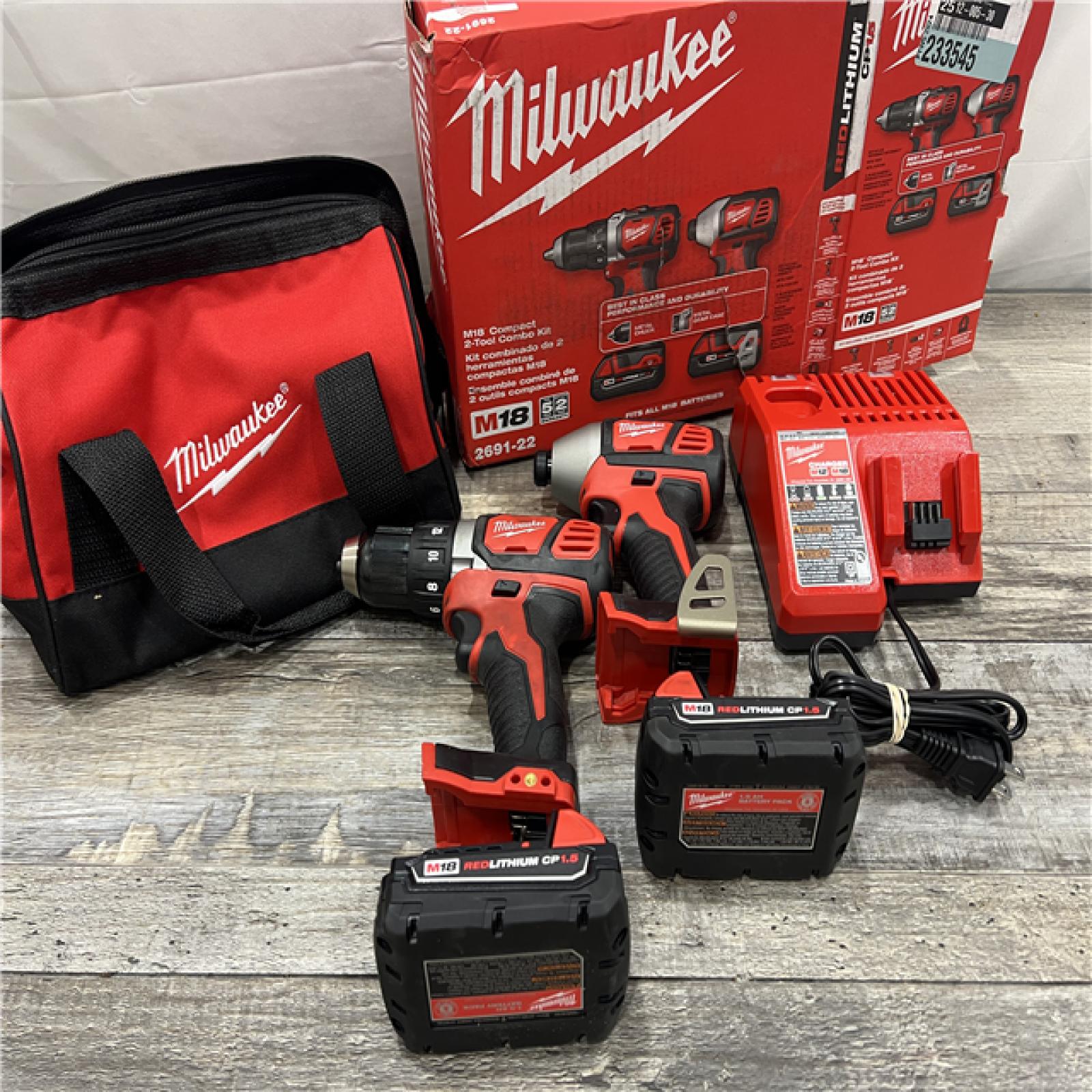 AS-IS Milwaukee M18 18V Cordless Brushed 2 Tool Drill/Driver and Impact Driver Kit