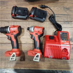 AS-IS M18 18-Volt Lithium-Ion Brushless Cordless Compact Hammer Drill/Impact Combo Kit (2-Tool) with (2) Batteries, Bag